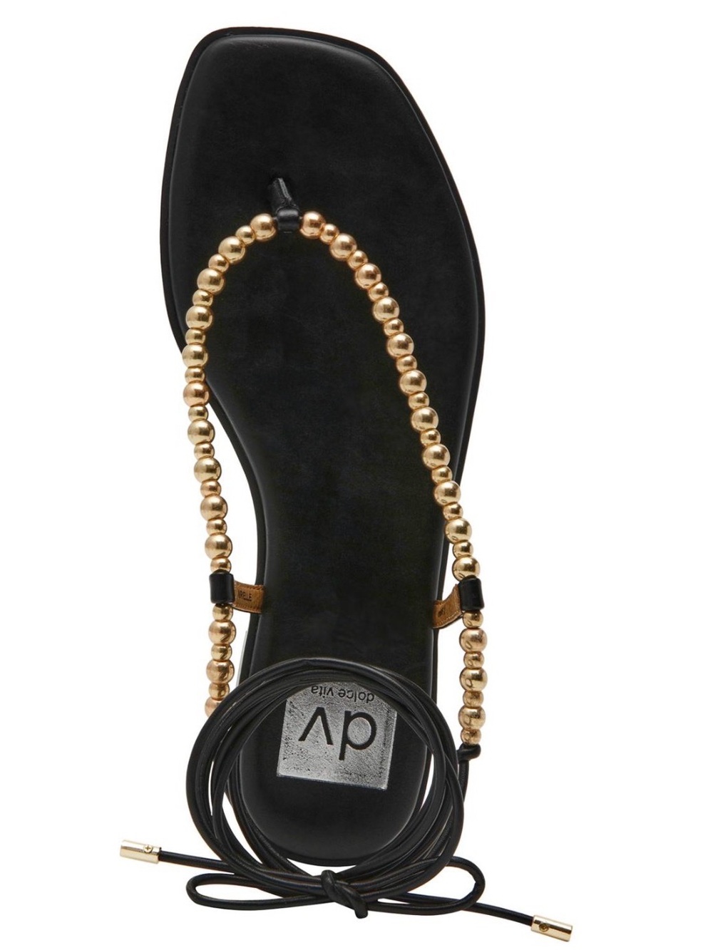 Dolce Vita Mirelle Black Sandal with Gold Beaded Straps NWOB